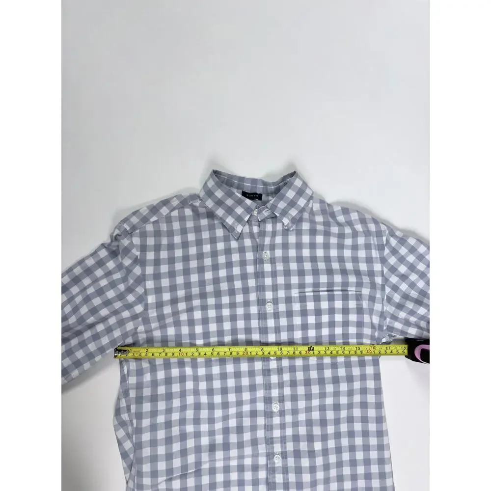 J.Crew Flex Slim Fit Gingham Button Down Shirt Blue Gray Business Casual Preppy